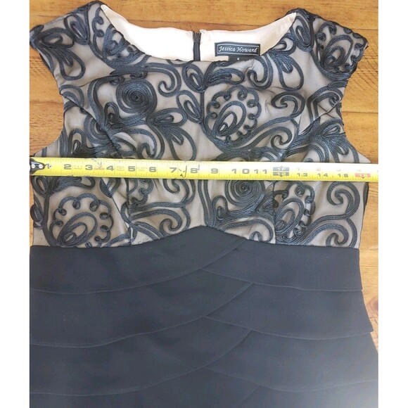 Jessica Howard Dress Women 6 Black Nude Lace Floral Cord Ruffle Sheath Formal - Picture 10 of 14
